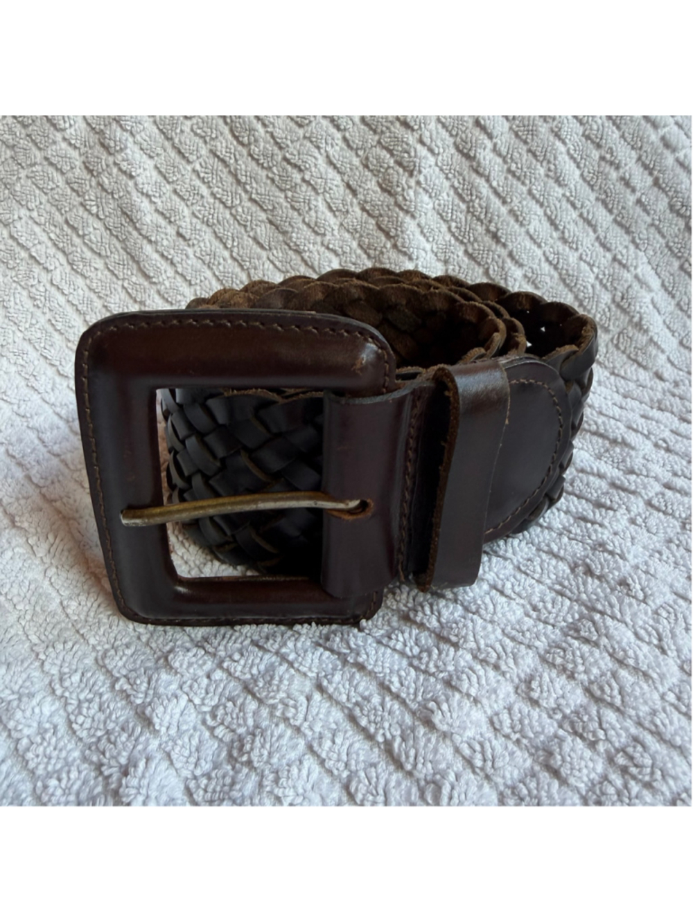 Vintage Women’s XS 100% Genuine Leather Wide Braided Belt Boho Hippie Hobo Brown